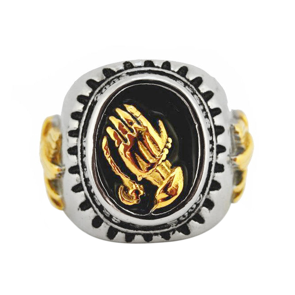 SK2230 Praying Hands Ring With Dove On Sides Stainless Steel Christian Jewelry Size 9-15