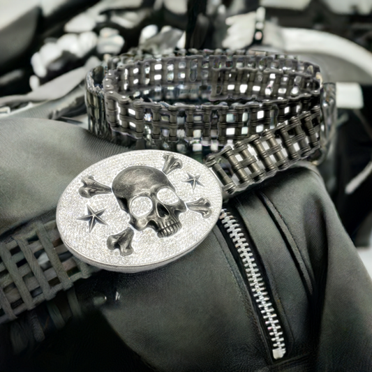 SK9000D Ladies Easy Rider Belt 1" Wide with Bling Skull Buckle Distressed