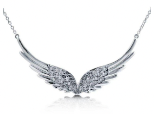 SK2700 Ladies Double Angel Wing Crystal Stainless Steel Necklace