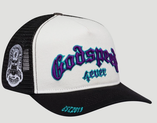 Godspeed Forever Trucker Hat (White/Black/Purple)