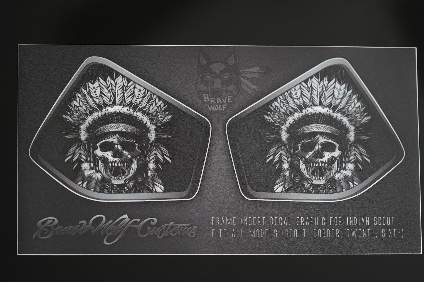 Indian Scout Mid-Frame Insert - Skull Warbonnet 120 B&W