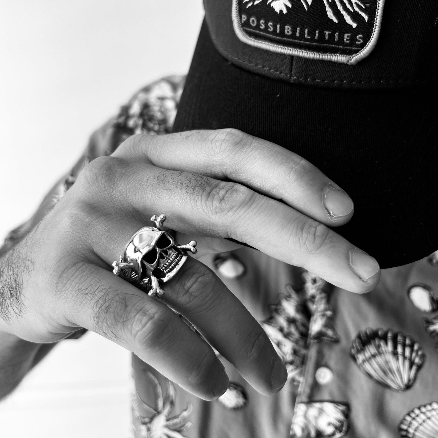 Sterling Silver Helmet Skull and Crossbones Ring