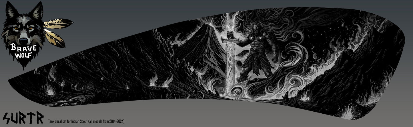 "Surtr" Tank Decal Set for Indian Scout (2014-2024) B&W