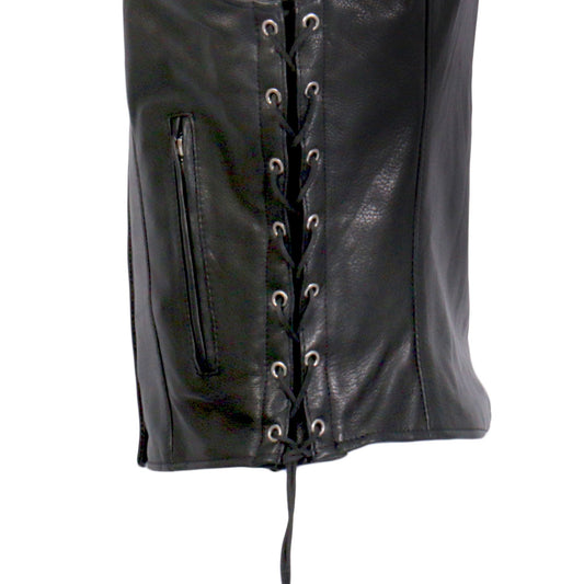 Hot Leathers VSL1017 Ladies 'Sugar Skull' Lined Black Leather Motorcycle Biker Vest