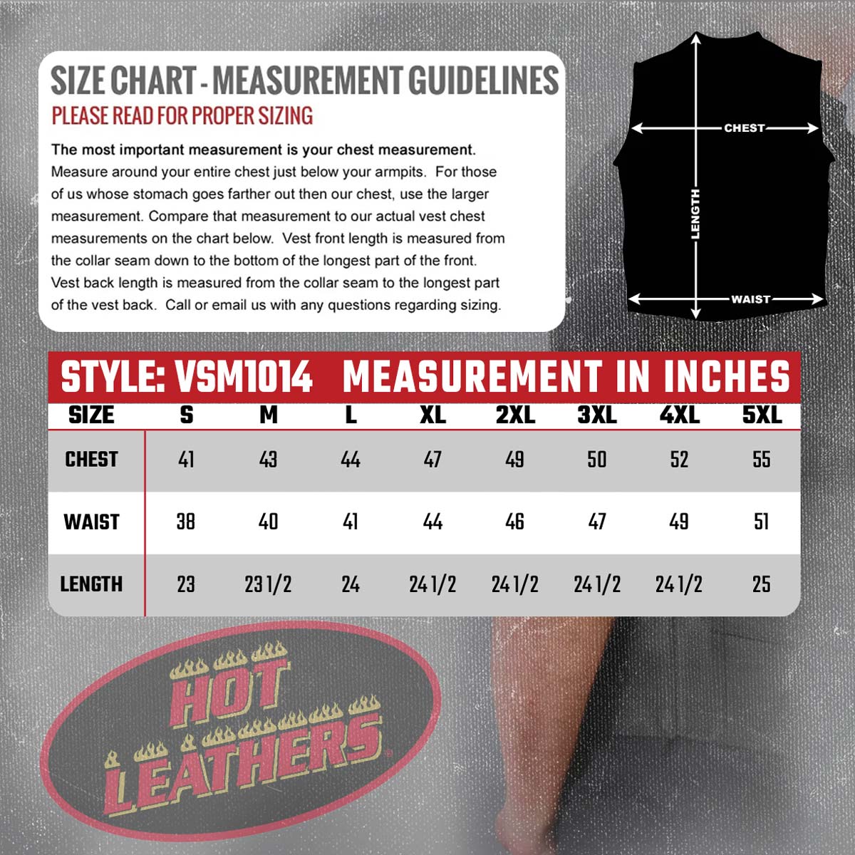 Hot Leathers VSM1014 Men's Motorcycle Black Heavyweight Leather Biker Vest with Inside Pocket