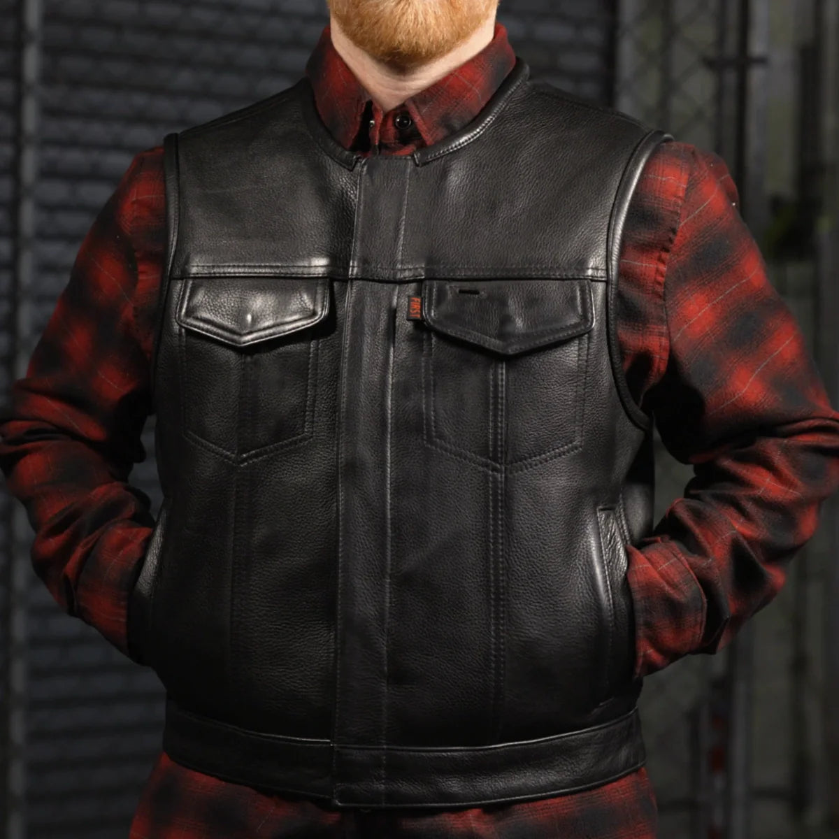 Lowside Men's Motorcycle Leather Vest Cognac