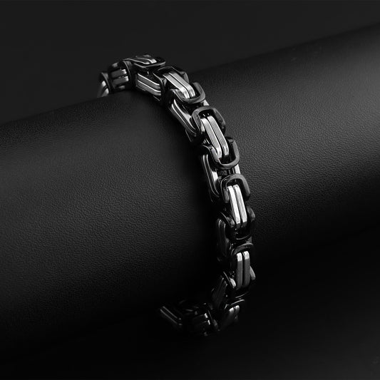 Stainless Steel And Black Byzantine Chain Bracelet