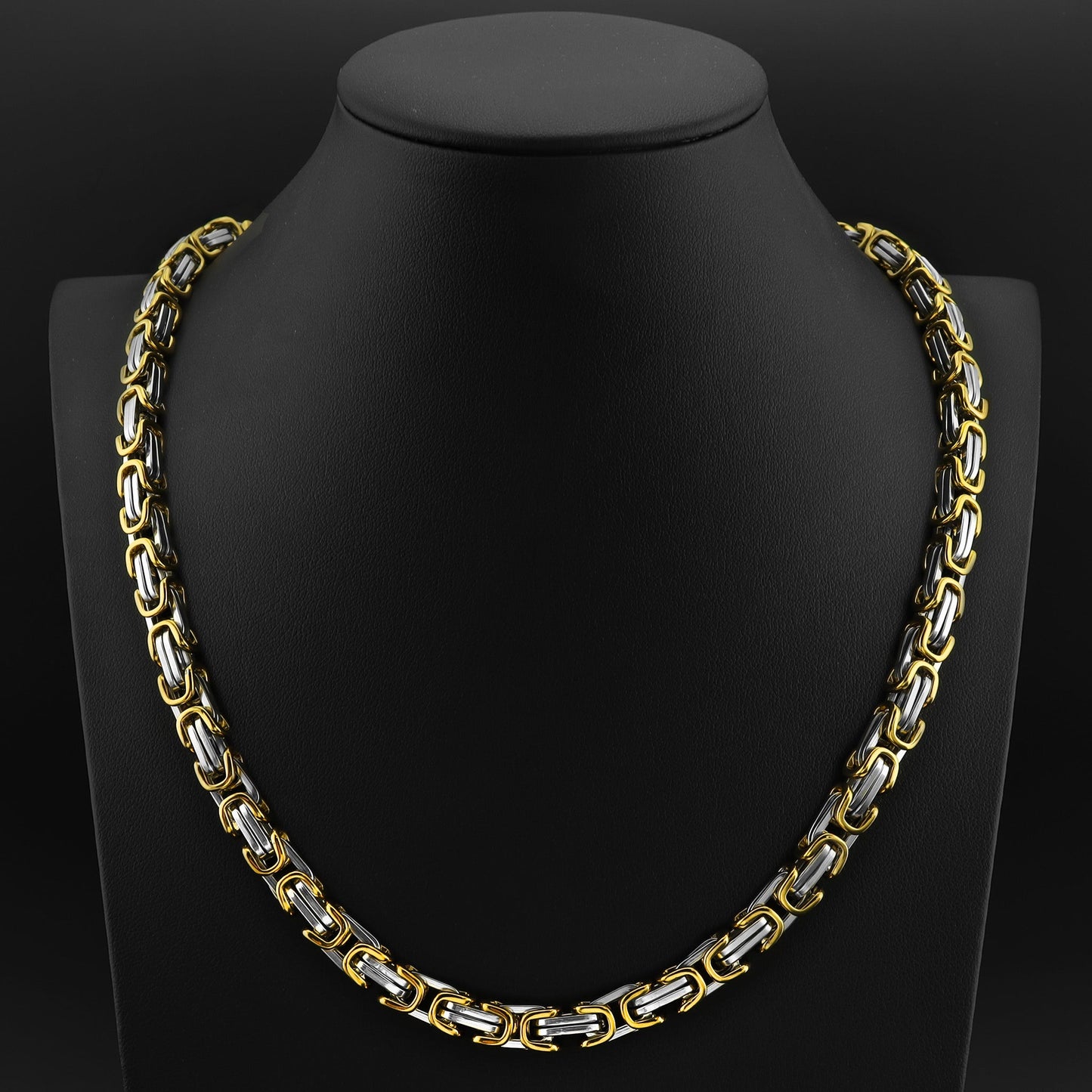 Stainless Steel And Gold Byzantine Chain Necklace