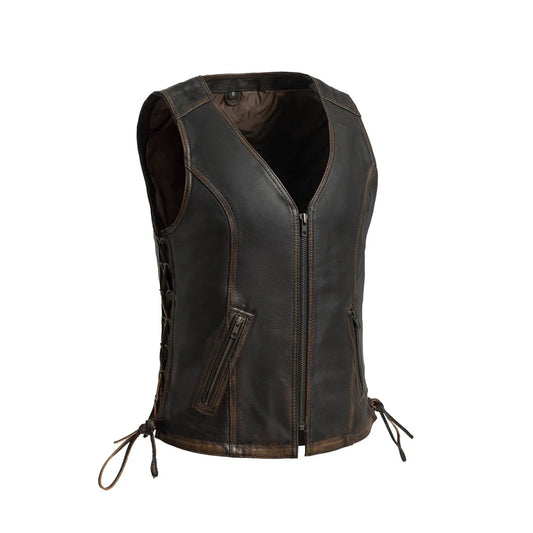 Cindy - Women's Motorcycle Leather Vest Brown Beige