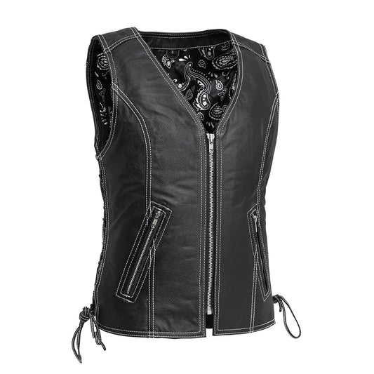 Cindy - Women's Motorcycle Leather Vest Black