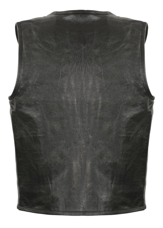 Club Vest CVM3740 Men’s Black Seamless Front and Back Design Leather Vest