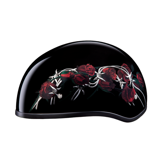 DOT Approved Daytona Motorcycle Half Face Helmet - Skull Cap Graphics for Men & Women, Scooters, ATVs, UTVs & Choppers - W/ Barbed Roses