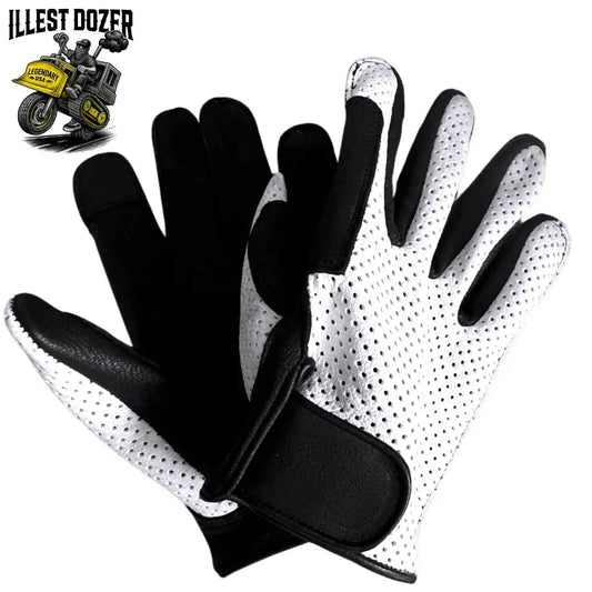 Legendary ILLEST DOZER White Ventilated Short Wrist Outseam Deerskin Motorcycle Gloves