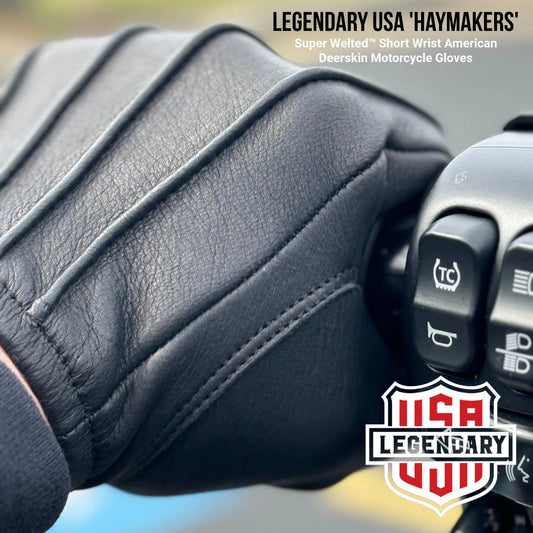 Legendary Haymakers Super Welted Short Wrist American Deerskin Motorcycle Gloves