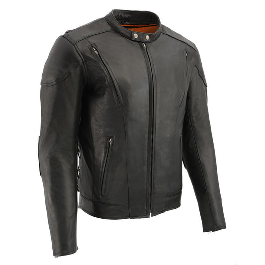 Milwaukee Leather ML1010 Men's Side Lace Vented Black Leather Scooter Jacket