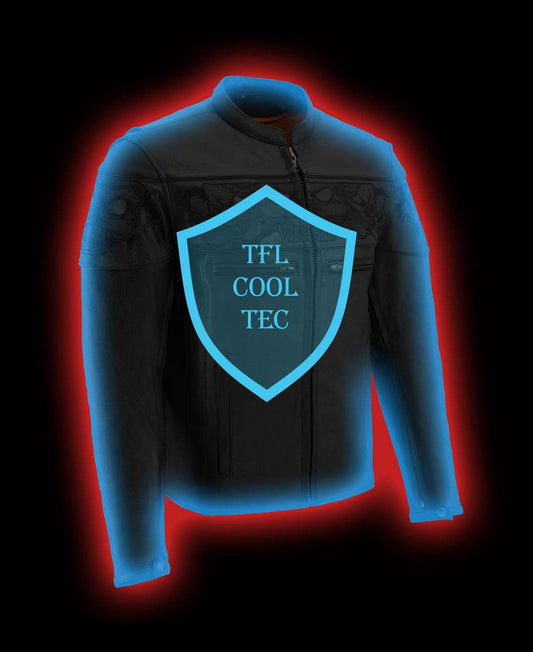 Milwaukee Leather MLM1501 Men's Reflective Skulls Premium Black Leather Motorcycle Jacket w/ Cool-Tec Treatement