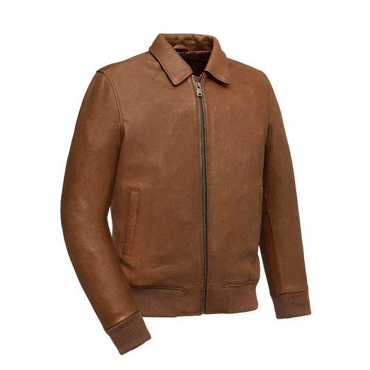 Moto Bomber - Men's Leather Jacket Cognac and Oxblood