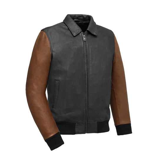 Moto Bomber Two Tone - Men's Leather Jacket Cognac