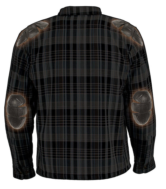 Milwaukee Leather MPM1636 Men's Long Sleeve Flannel Biker Shirt w/ CE Approved Armor - Reinforced w/ Aramid Fiber