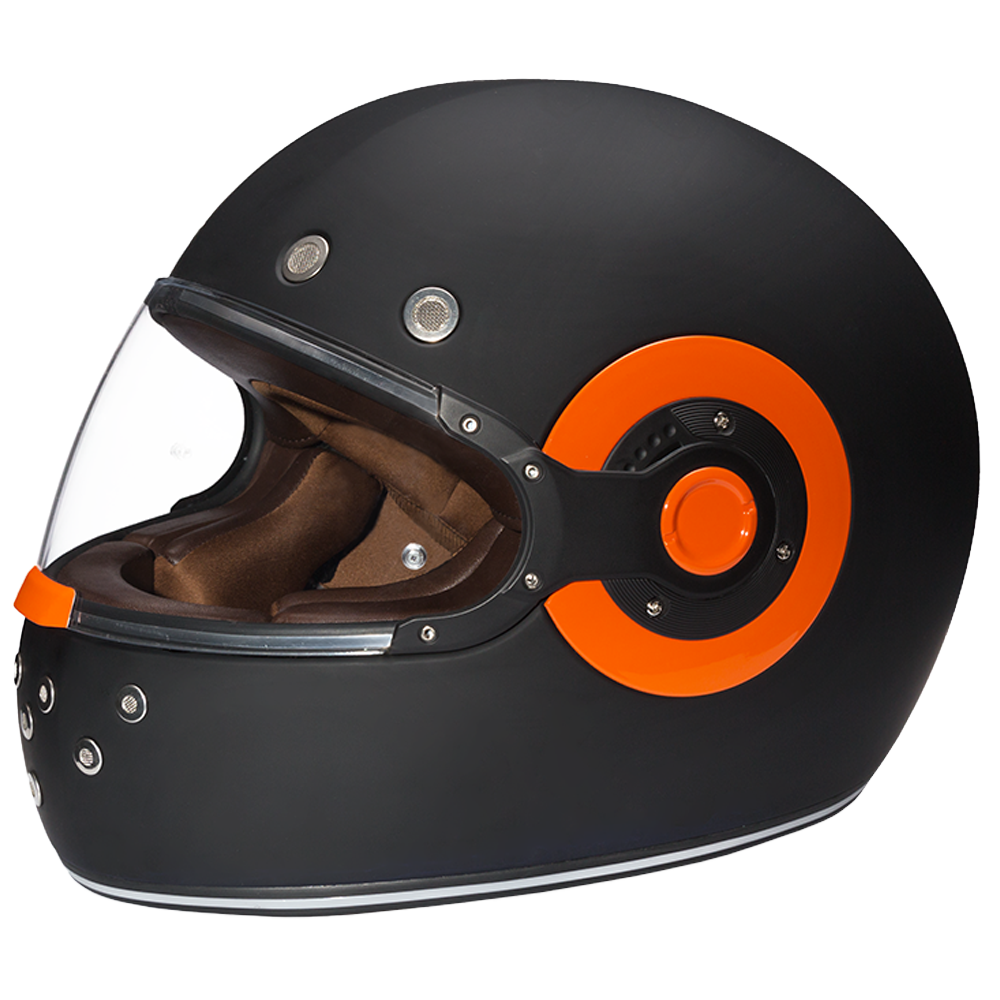 Daytona Retro Full Face Motorcycle Helmet: Vintage Style - Dull Black Orange Accents | DOT Approved