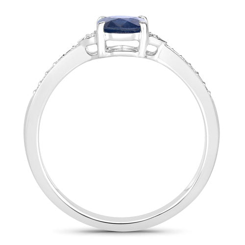 1.05 Carat Genuine Blue Sapphire and White Diamond 10K White Gold Ring