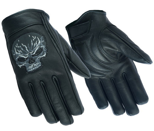 Reflective Skull Short Leather Motorcycle Glove