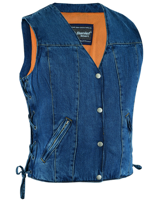 Women's Single Back Panel Concealed Carry Denim Vest - Blue