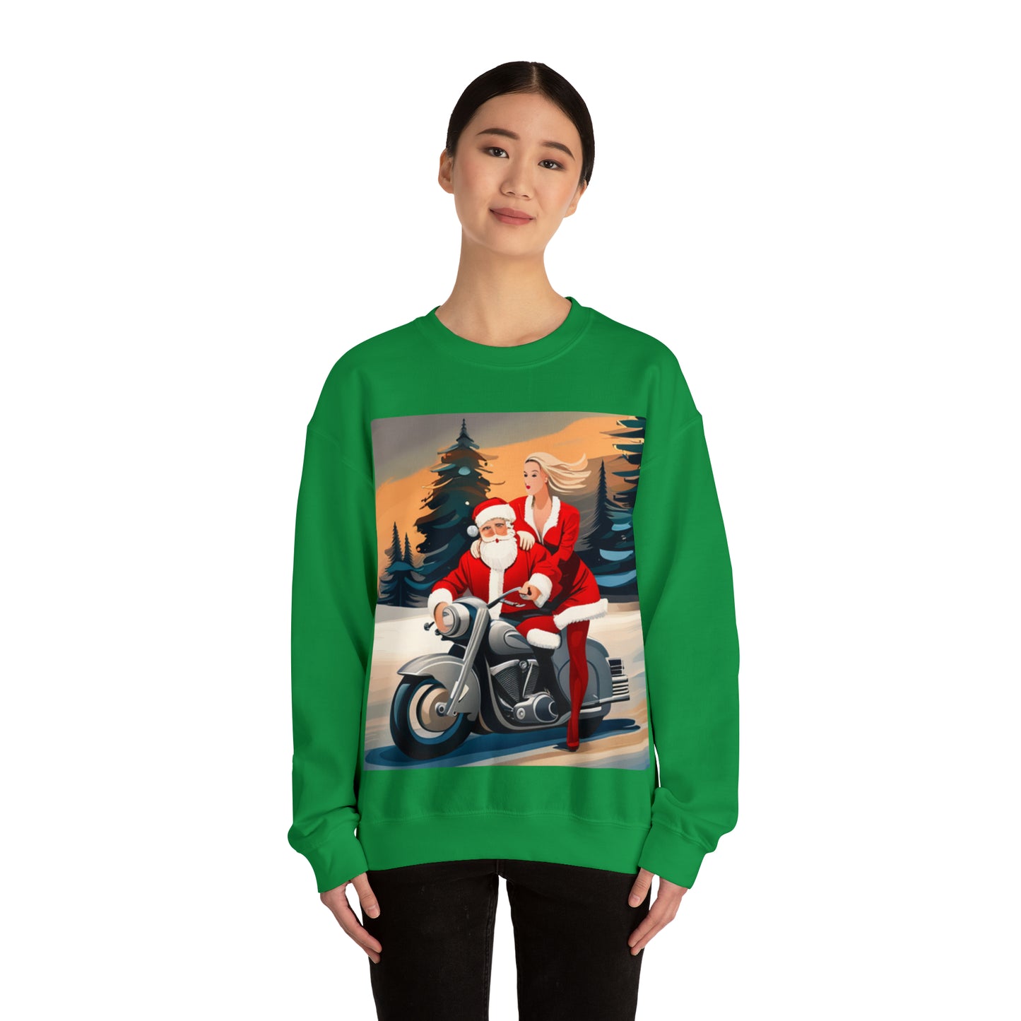 Unisex Motorcycle Biker Santa with Mrs. Claus Crewneck Sweatshirt