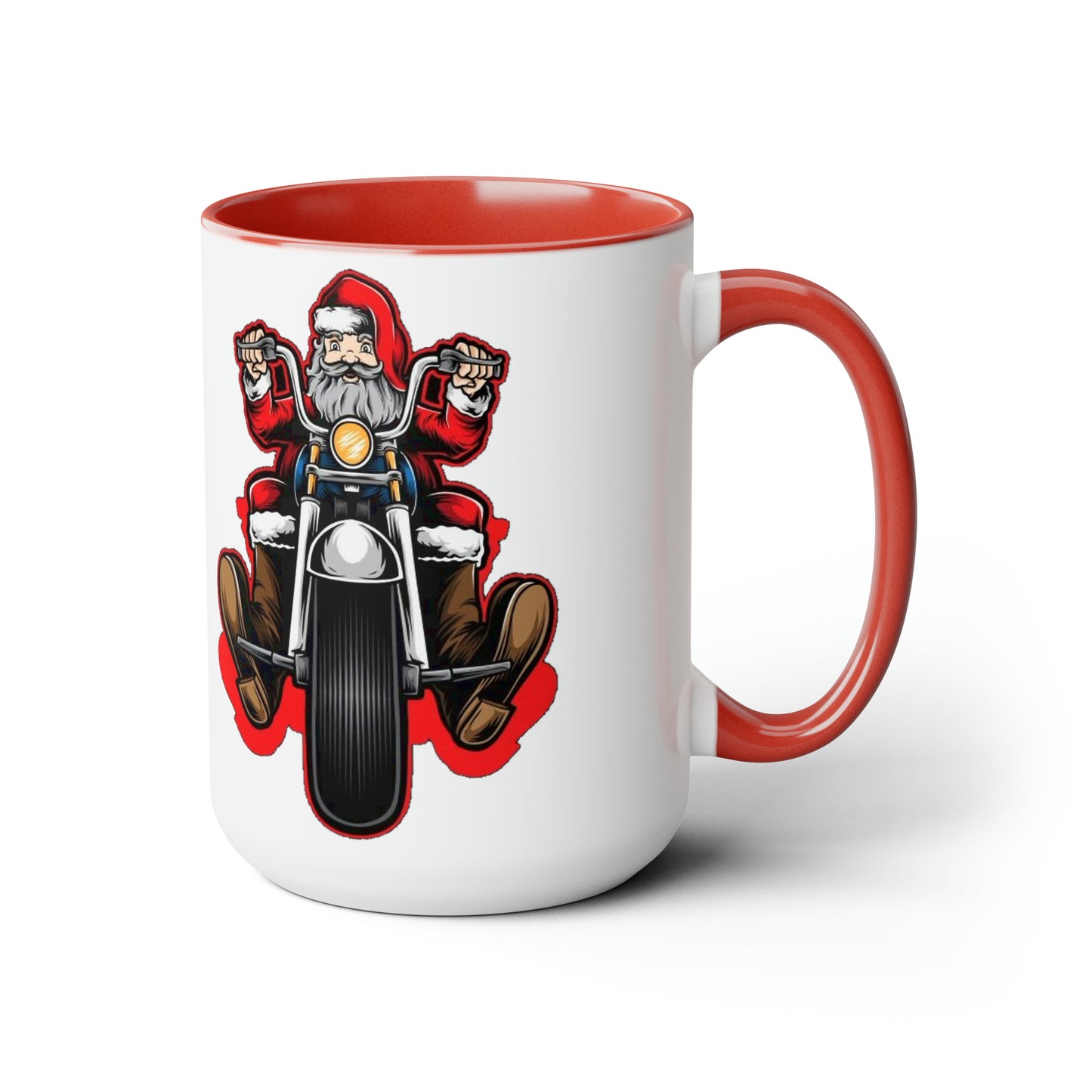 Two-Tone Biker Santa Coffee Mugs, 15oz