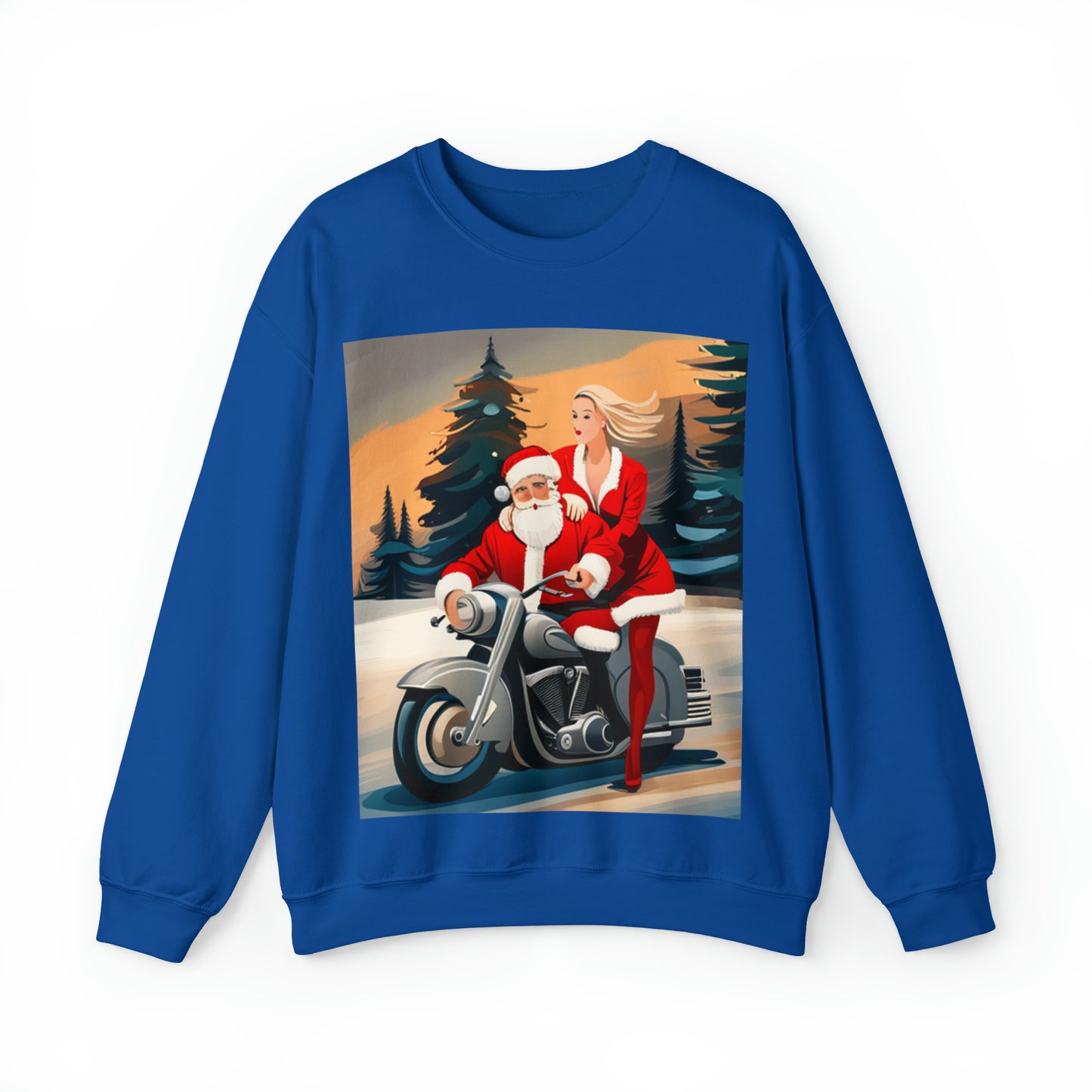 Unisex Motorcycle Biker Santa with Mrs. Claus Crewneck Sweatshirt