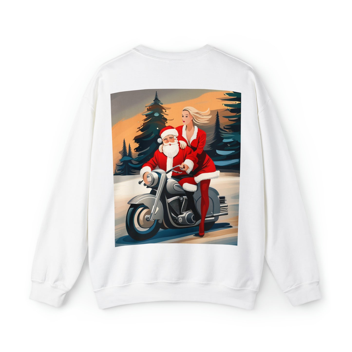 Unisex Motorcycle Biker Santa with Mrs. Claus Crewneck Sweatshirt