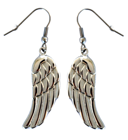 SK1483 Angel Wing Earrings French Wire Stainless Steel Motorcycle Biker Jewelry