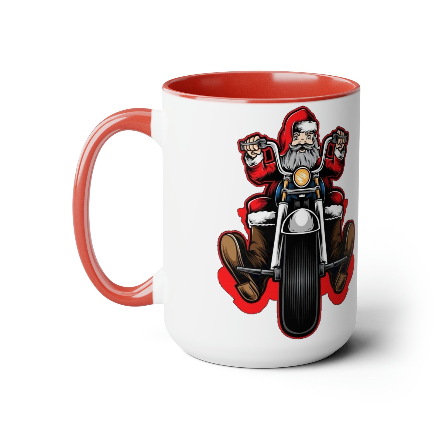 Two-Tone Biker Santa Coffee Mugs, 15oz