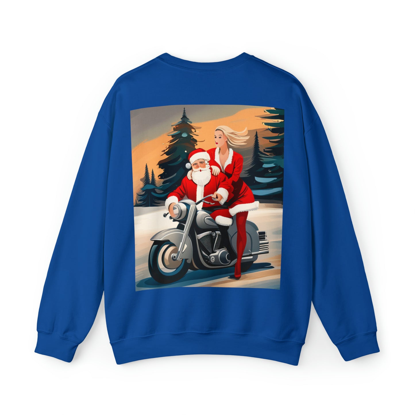 Unisex Motorcycle Biker Santa with Mrs. Claus Crewneck Sweatshirt