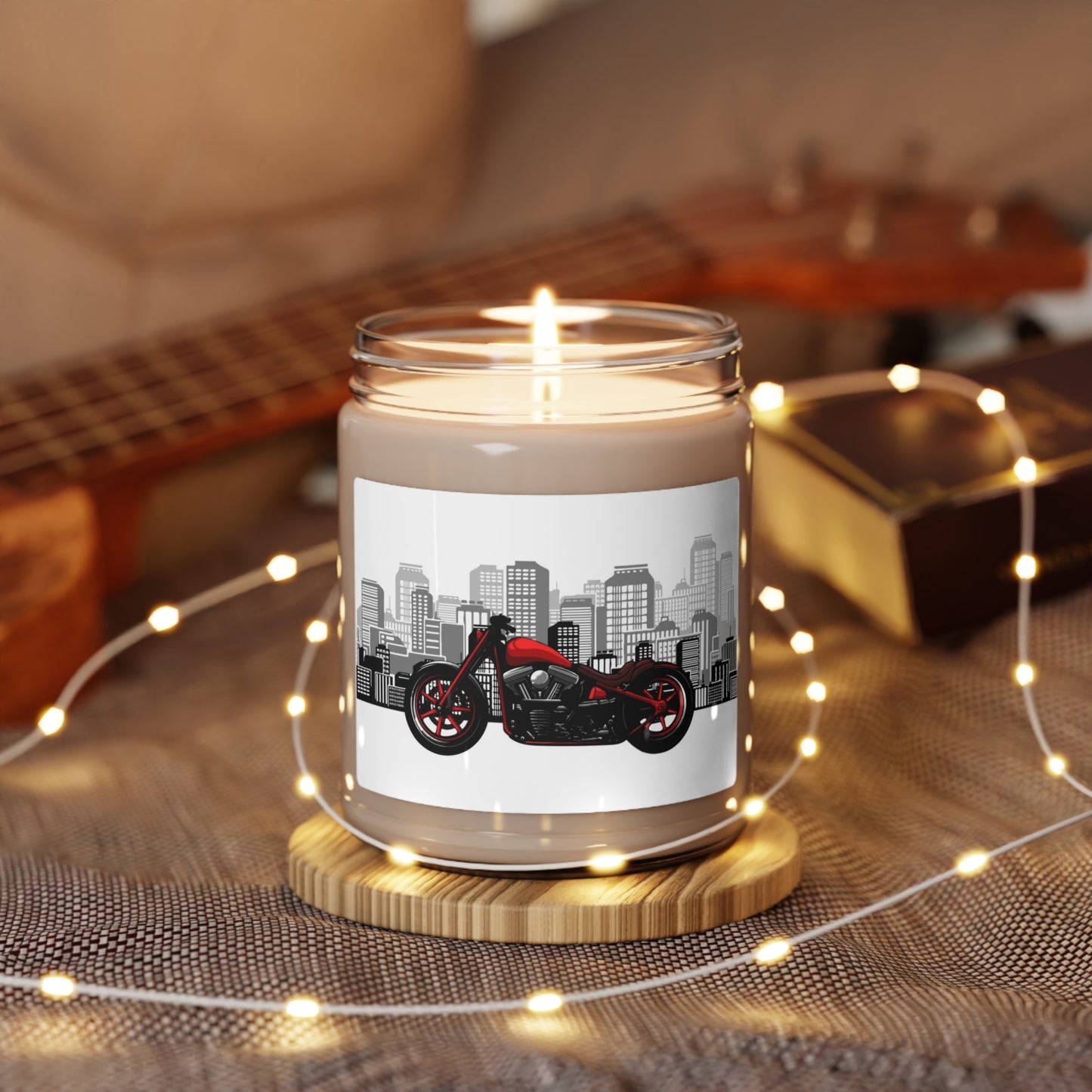 Red Motorcycle Apple Harvest Fall Halloween Scented Soy Candle, 9oz