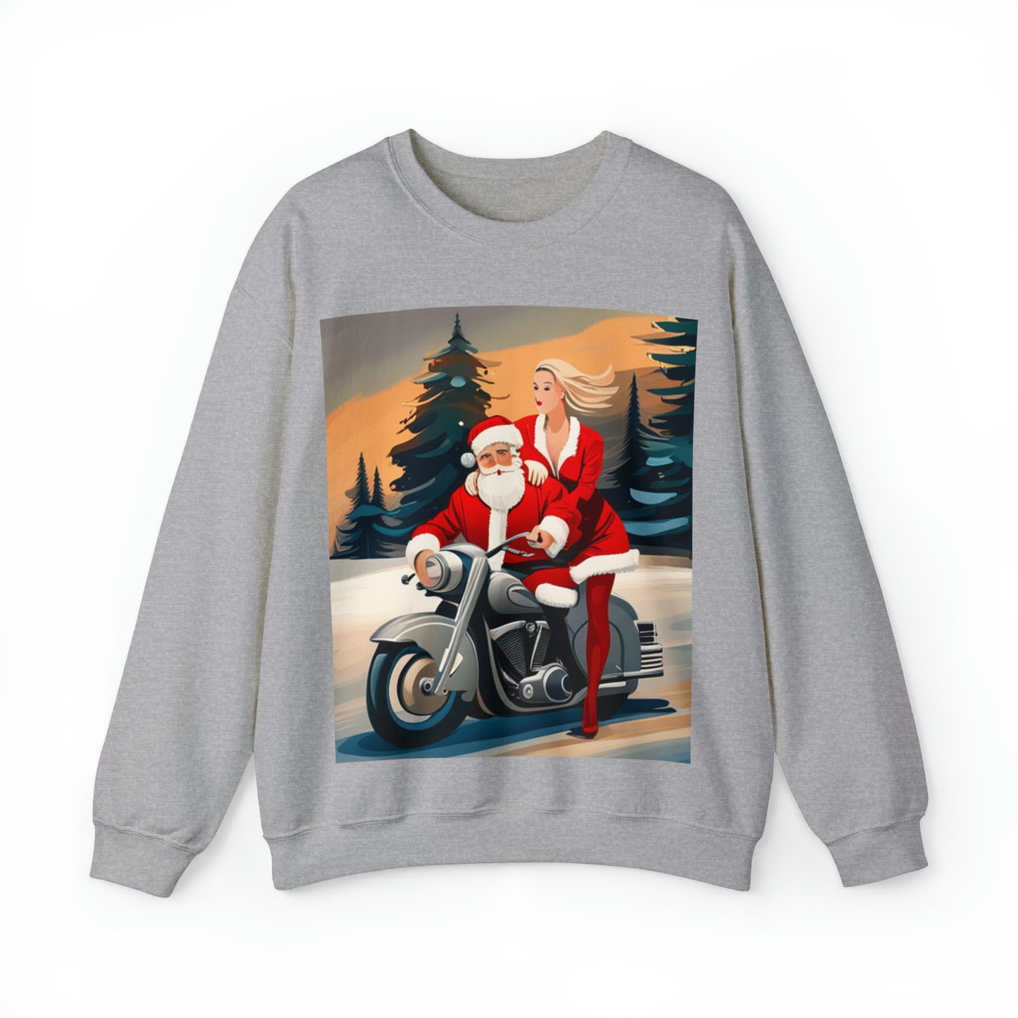 Unisex Motorcycle Biker Santa with Mrs. Claus Crewneck Sweatshirt