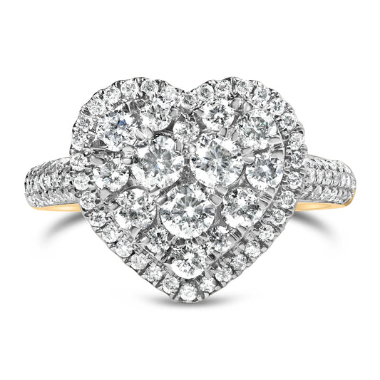 14K Yellow Gold 1 1/2 Cttw Diamond Heart Shaped Composite Ring (H-I Color, SI2-I1 Clarity) - Ring Size 7