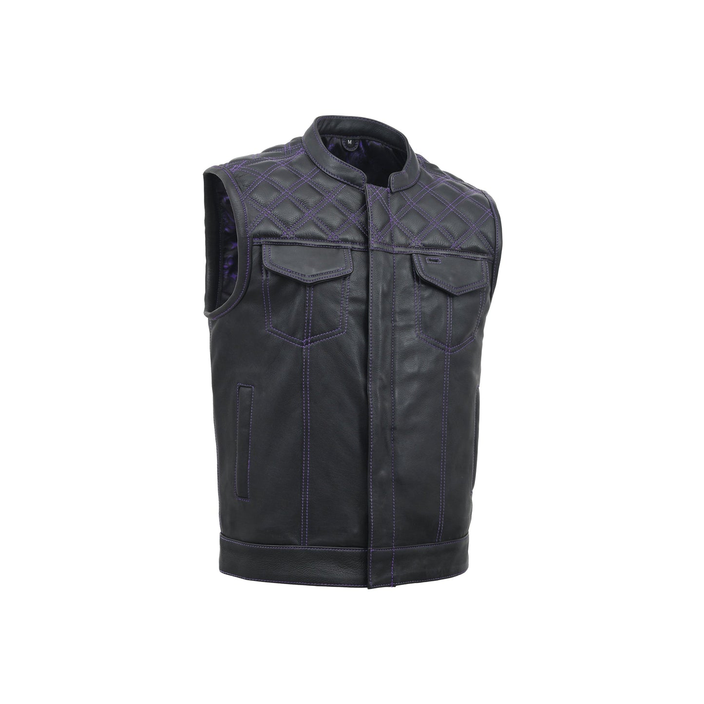 Downside Men's Motorcycle Leather Vest Orange and Green
