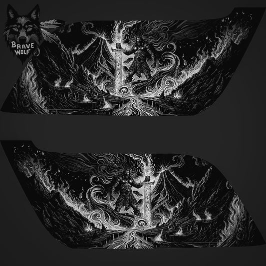 Surtr in Muspelheim - New Style Indian Saddlebag Decal Set - B&W