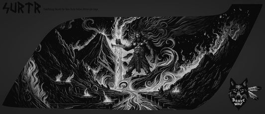 Surtr in Muspelheim - New Style Indian Saddlebag Decal Set - B&W