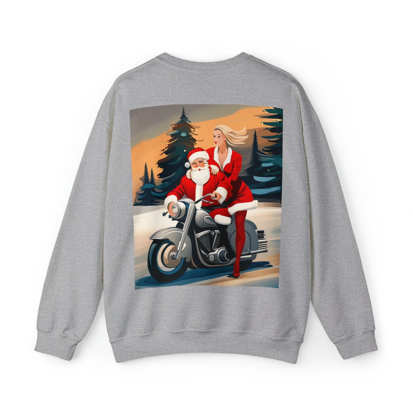 Unisex Motorcycle Biker Santa with Mrs. Claus Crewneck Sweatshirt