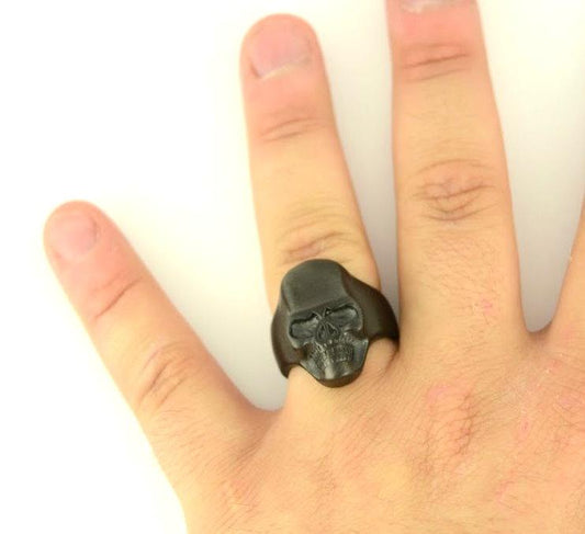 SK2275 Gents Brushed GUNMETAL Skull Ring Stainless Steel Motorcycle Biker Ring Size 9-15
