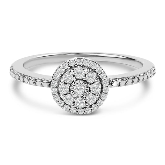 Sterling Silver 1/5 Cttw Diamond Round Motif Halo Ring