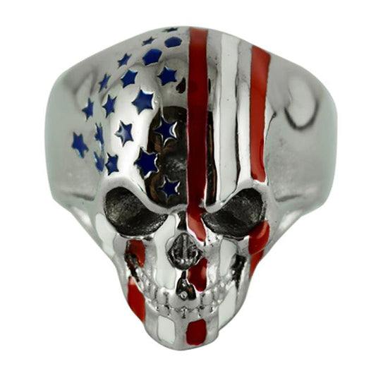 SK2299 American Flag Ring Stainless Steel Enameled Red White Blue Stars