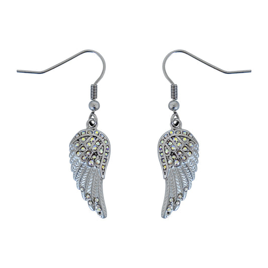 SK2536 Mini White Painted Winged French Wire Earring White Imitation Crystals
