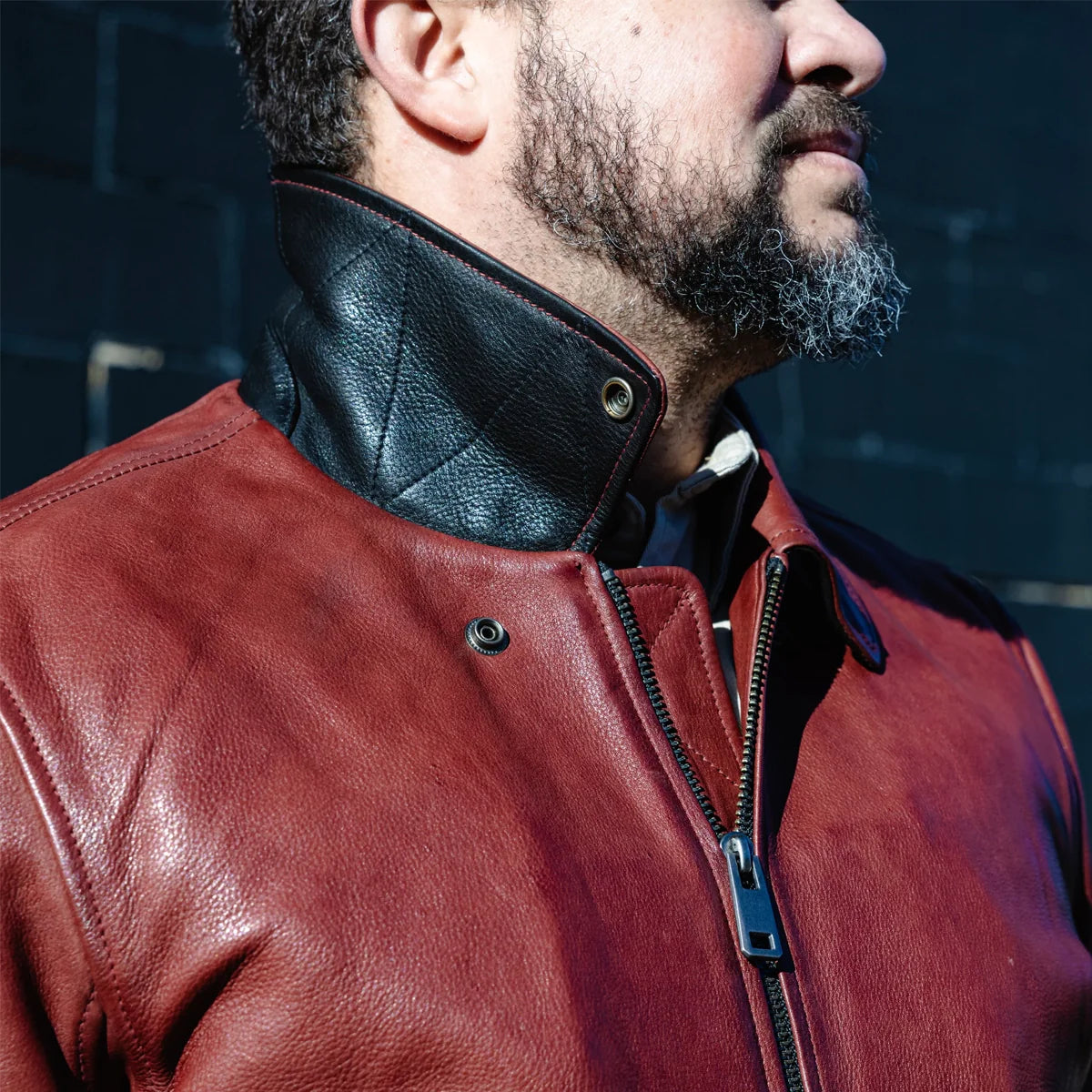 Moto Bomber - Men's Leather Jacket Cognac and Oxblood