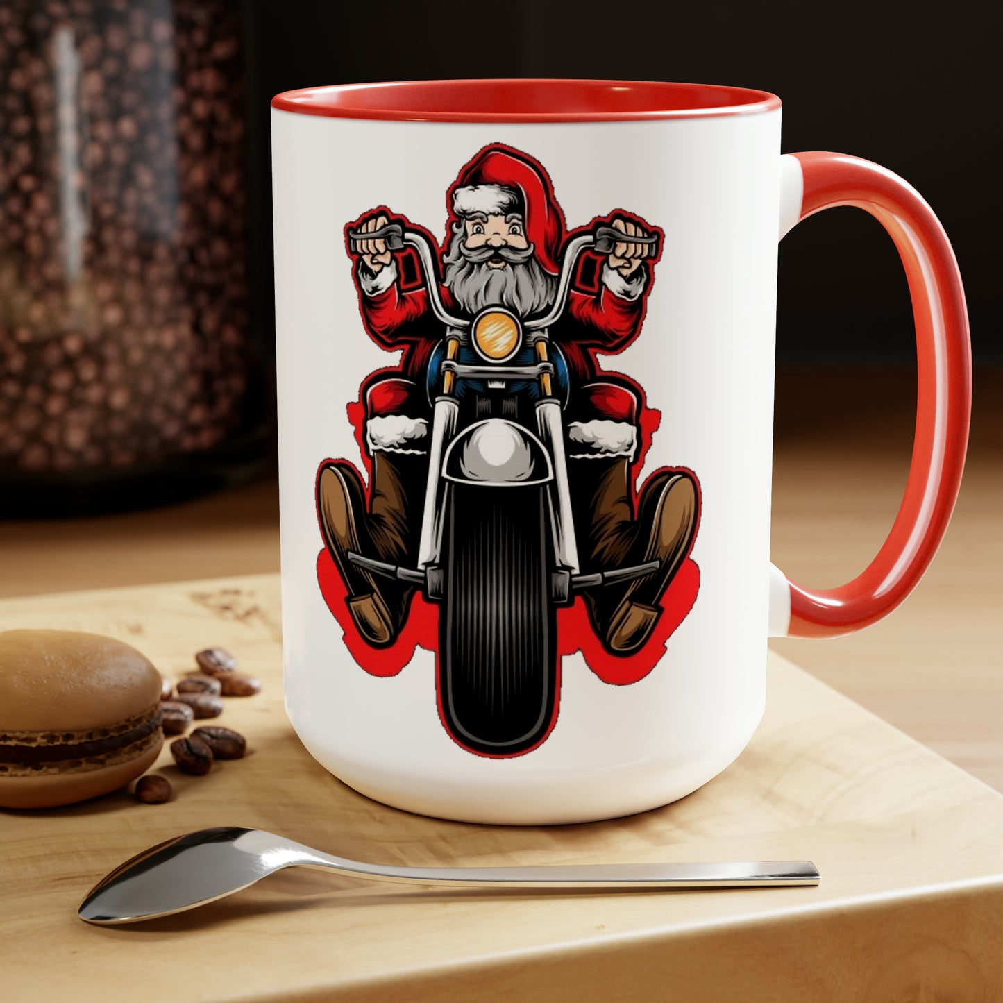 Two-Tone Biker Santa Coffee Mugs, 15oz