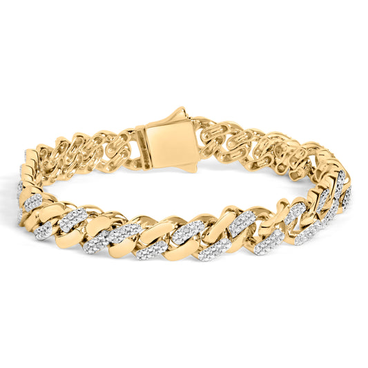 14K Yellow Gold Plated .925 Sterling Silver 1/2 Cttw Diamond Cuban Curb Chain Bracelet (I-J Color, I3 Clarity) - 8.5" Inches
