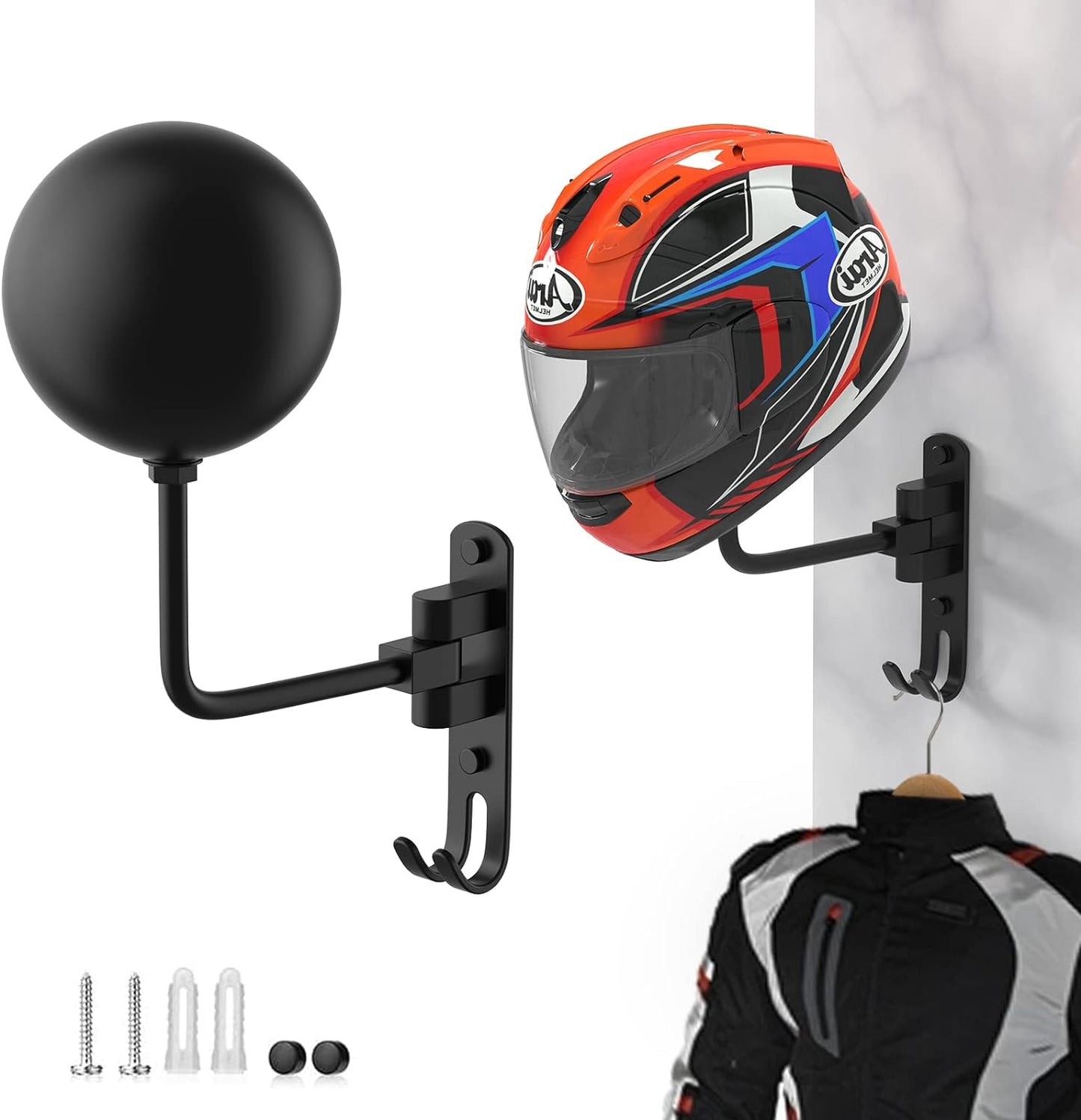 Helmet Hanger Wall Mount 180° Swivel Helmet Holder for Motorcycle Gear – Valiant Biker Helmet Hanger Wall Mount 180° Swivel Helmet Holder for Motorcycle Gear – Valiant Biker