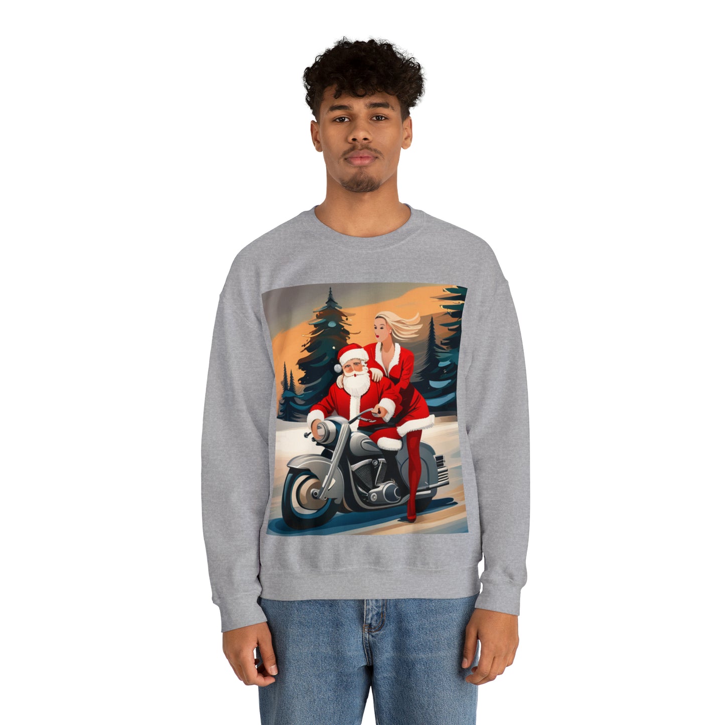 Unisex Motorcycle Biker Santa with Mrs. Claus Crewneck Sweatshirt